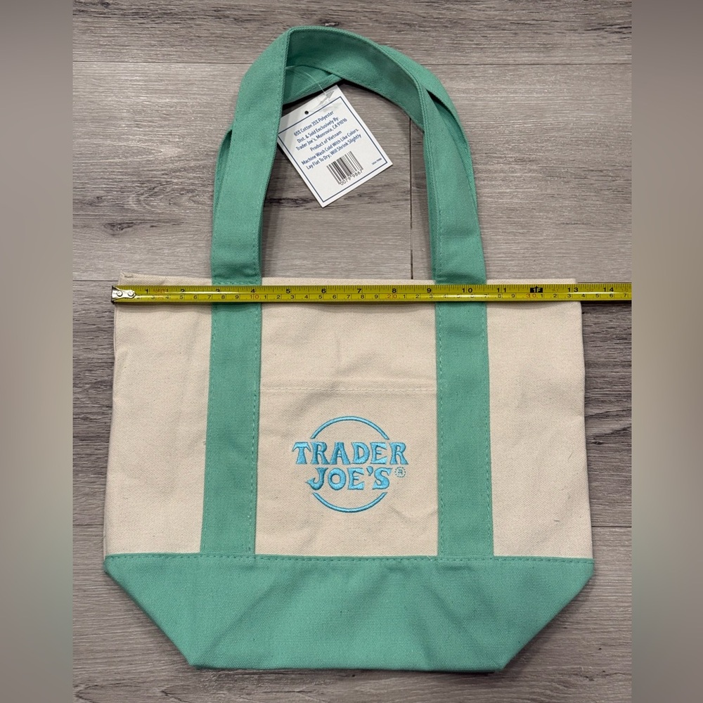 TRADER JOE’S Mini Canvas Tote Bag Pastel Green - Picture 2 of 3